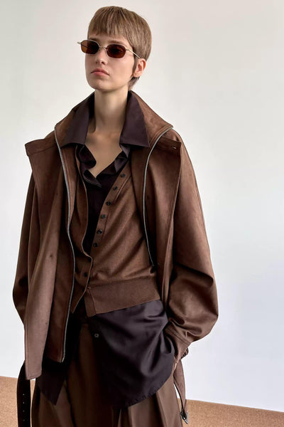 Zhou Structured Strapped Micro Suede Jacket-korean-fashion-Jacket-Zhou's Closet-OH Garments