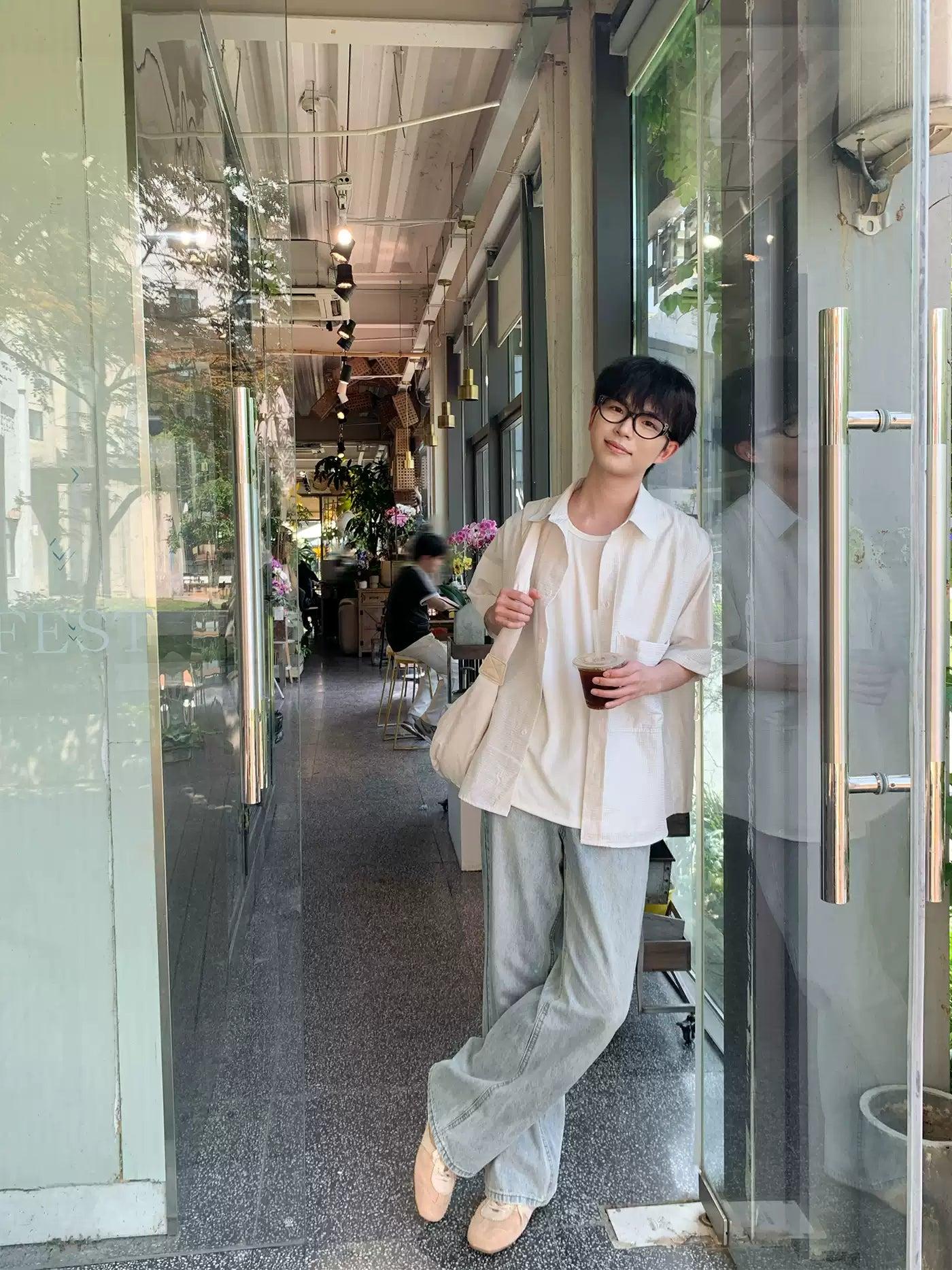 Zhou Subtle Textured Casual Shirt-korean-fashion-Shirt-Zhou's Closet-OH Garments