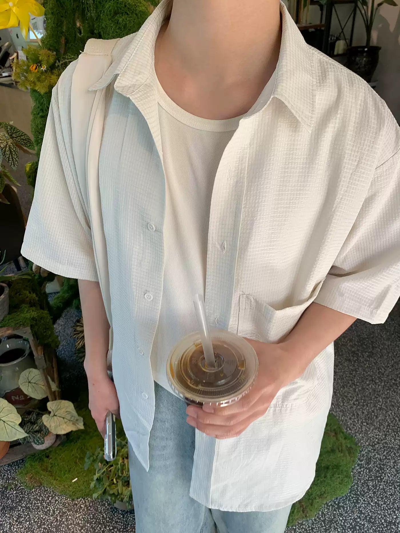 Zhou Subtle Textured Casual Shirt-korean-fashion-Shirt-Zhou's Closet-OH Garments