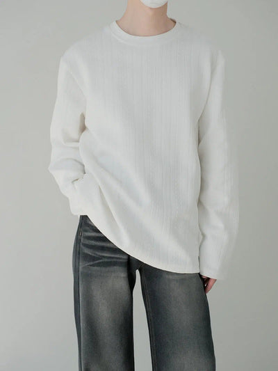 Zhou Subtle Textured Stripes Long Sleeve T-Shirt-korean-fashion-T-Shirt-Zhou's Closet-OH Garments