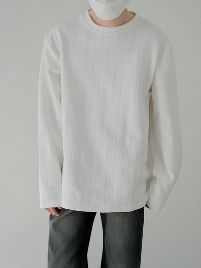 Zhou Subtle Textured Stripes Long Sleeve T-Shirt-korean-fashion-T-Shirt-Zhou's Closet-OH Garments