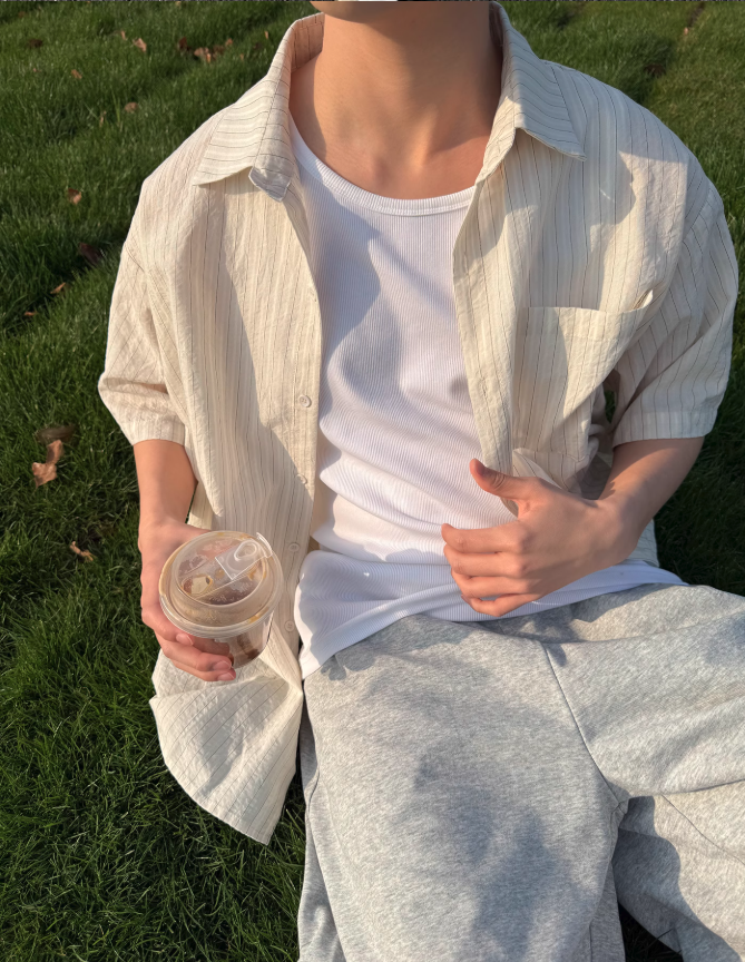 Zhou Sun Protection Striped Shirt-korean-fashion-Shirt-Zhou's Closet-OH Garments