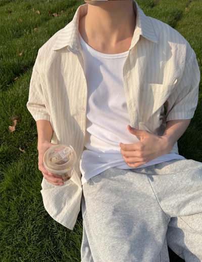 Zhou Sun Protection Striped Shirt-korean-fashion-Shirt-Zhou's Closet-OH Garments