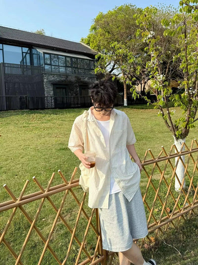 Zhou Sun Protection Striped Shirt-korean-fashion-Shirt-Zhou's Closet-OH Garments