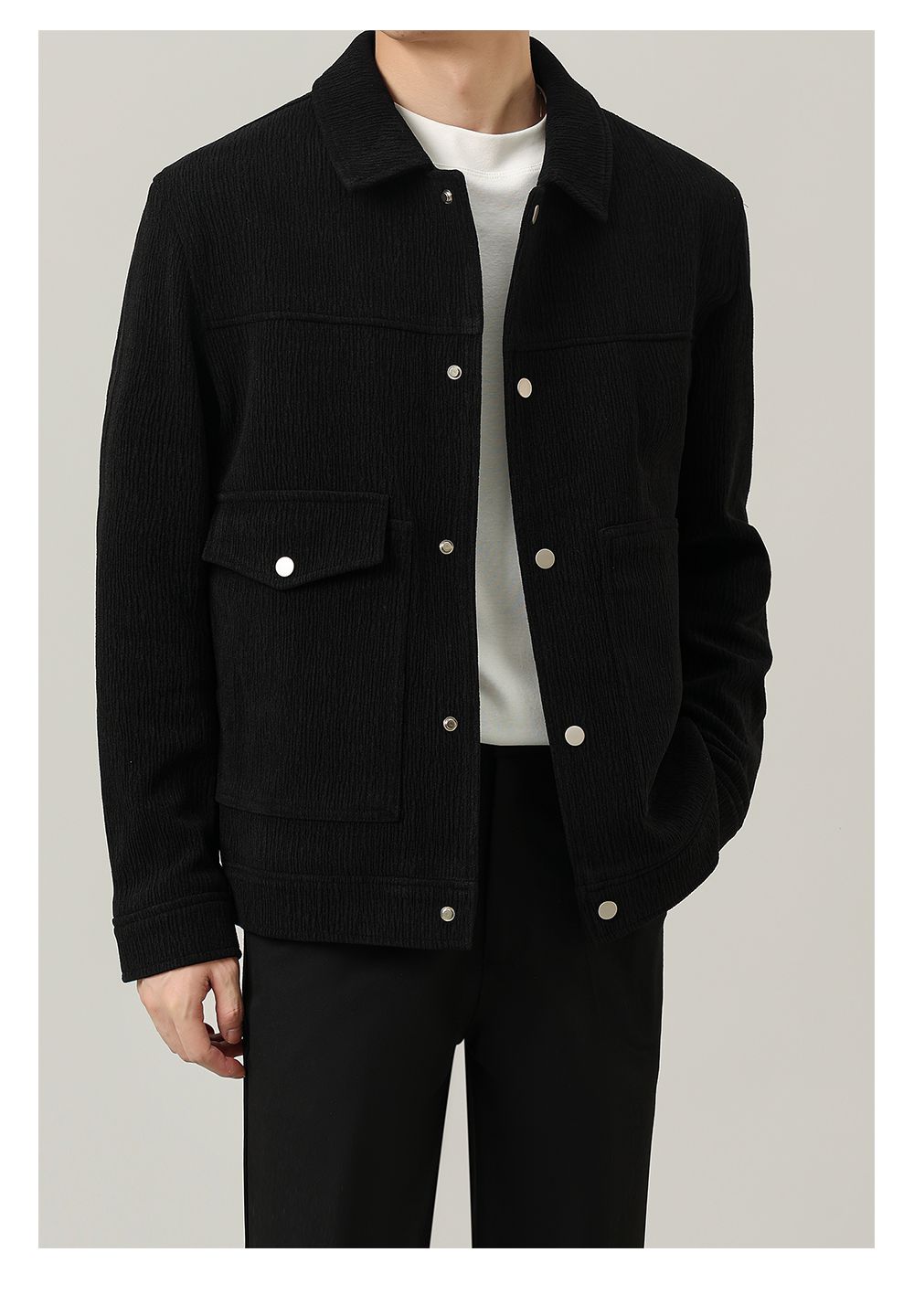 Zhou Textured Asymmetric Pocket Button Jacket-korean-fashion-Jacket-Zhou's Closet-OH Garments