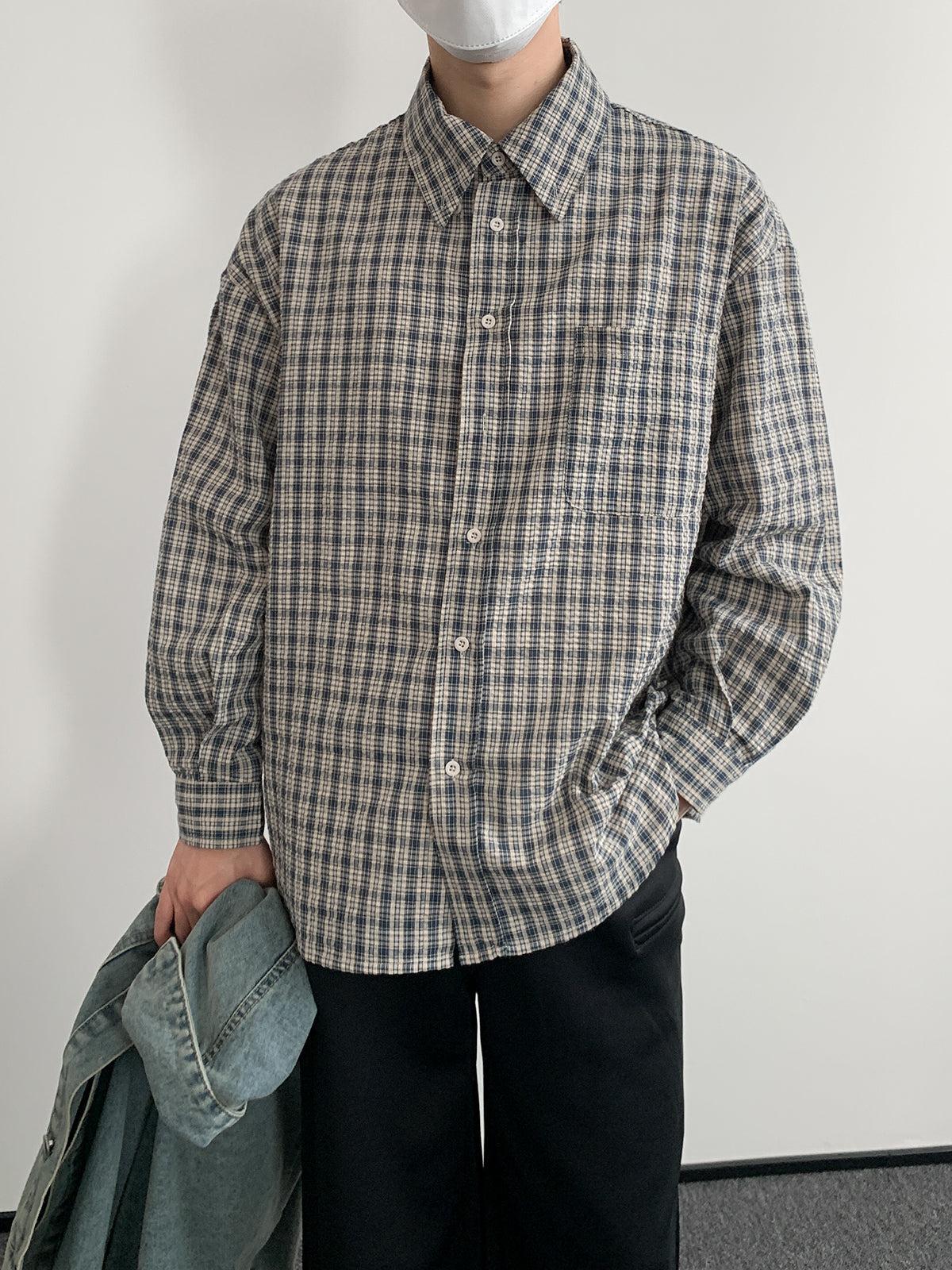 Zhou Textured Check Shirt-korean-fashion-Shirt-Zhou's Closet-OH Garments