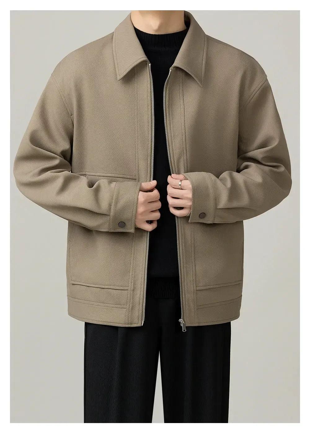 Zhou Textured Clean Fit Zipped Jacket-korean-fashion-Jacket-Zhou's Closet-OH Garments