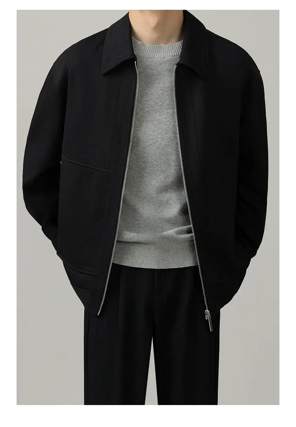 Zhou Textured Clean Fit Zipped Jacket-korean-fashion-Jacket-Zhou's Closet-OH Garments