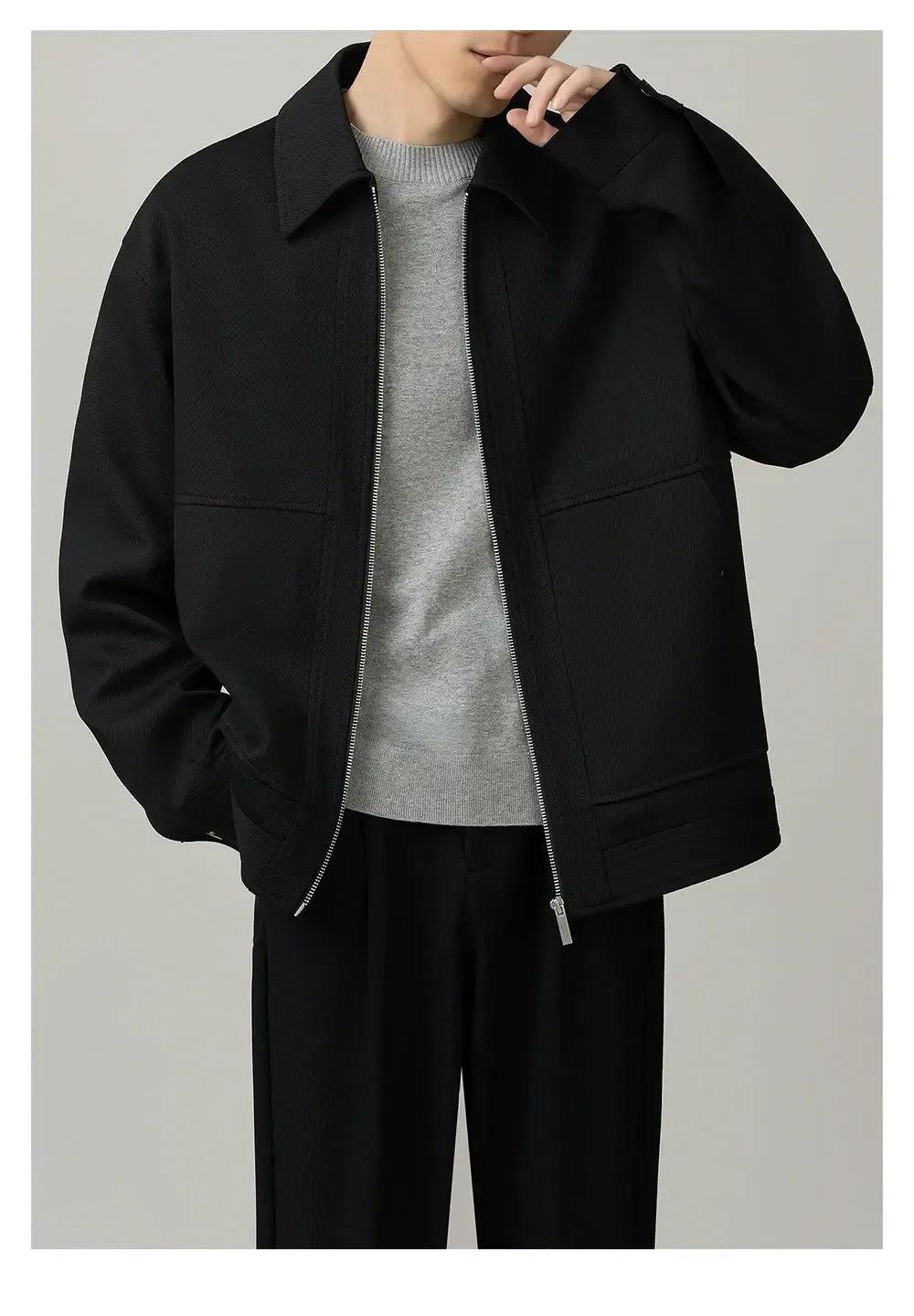 Zhou Textured Clean Fit Zipped Jacket-korean-fashion-Jacket-Zhou's Closet-OH Garments