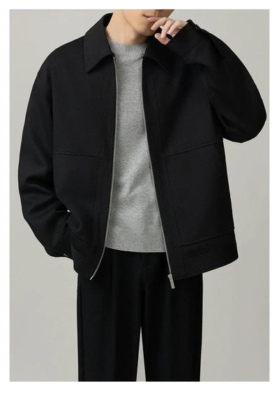 Zhou Textured Clean Fit Zipped Jacket-korean-fashion-Jacket-Zhou's Closet-OH Garments