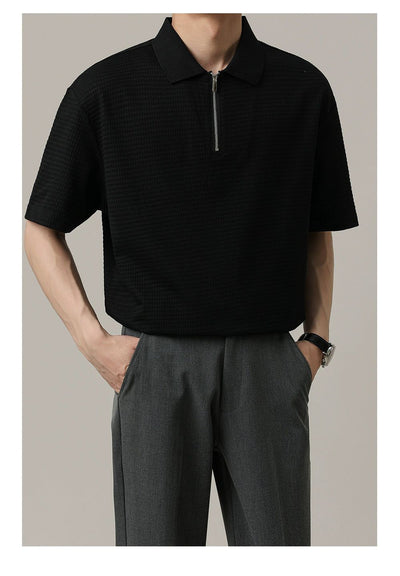 Zhou Textured Half-Zip Polo-korean-fashion-Polo-Zhou's Closet-OH Garments