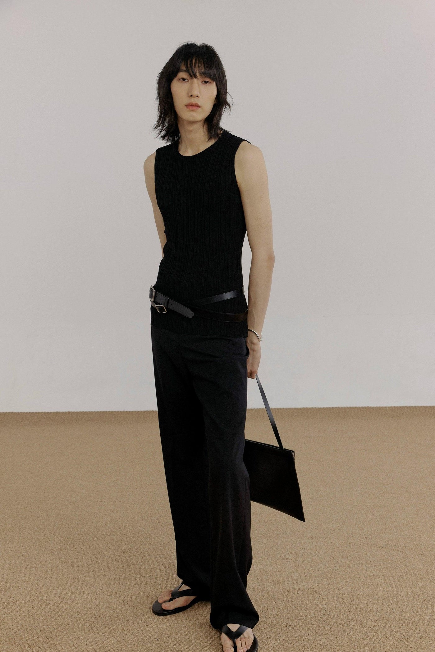 Zhou Textured Knit Slim Fit Tank Top-korean-fashion-Tank Top-Zhou's Closet-OH Garments