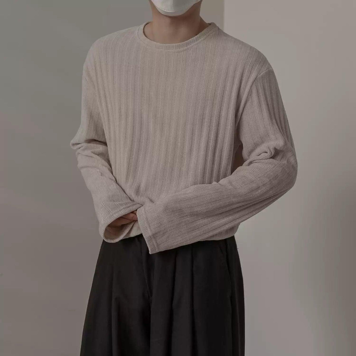 Zhou Textured Long Sleeve T-Shirt-korean-fashion-Sweater-Zhou's Closet-OH Garments