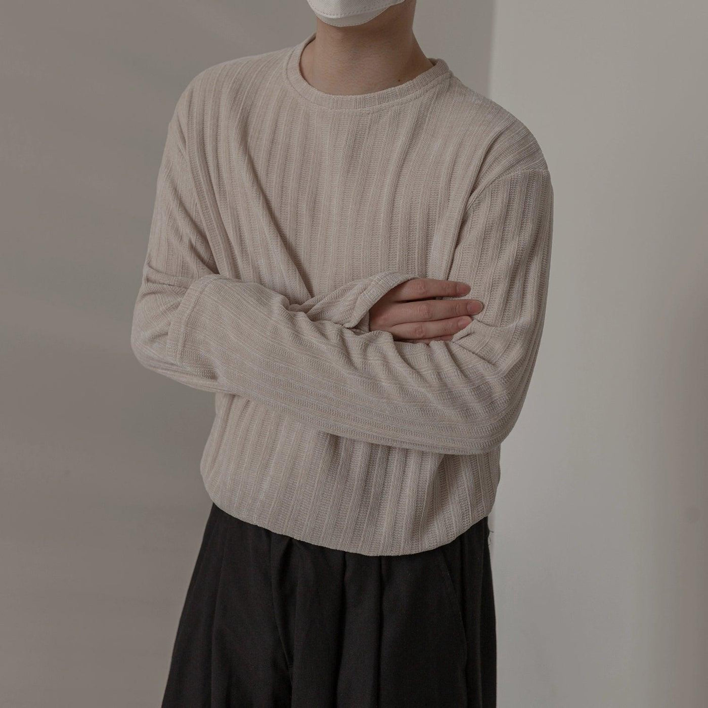 Zhou Textured Long Sleeve T-Shirt-korean-fashion-Sweater-Zhou's Closet-OH Garments