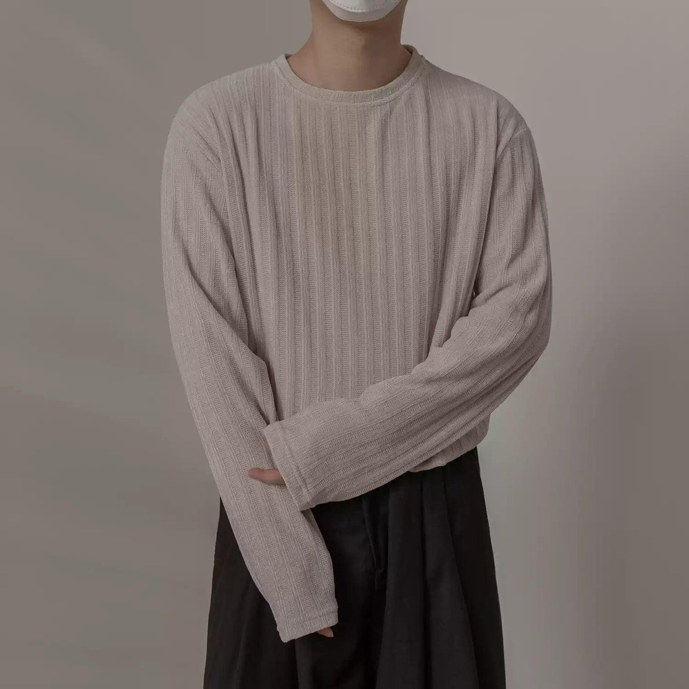 Zhou Textured Long Sleeve T-Shirt-korean-fashion-Sweater-Zhou's Closet-OH Garments
