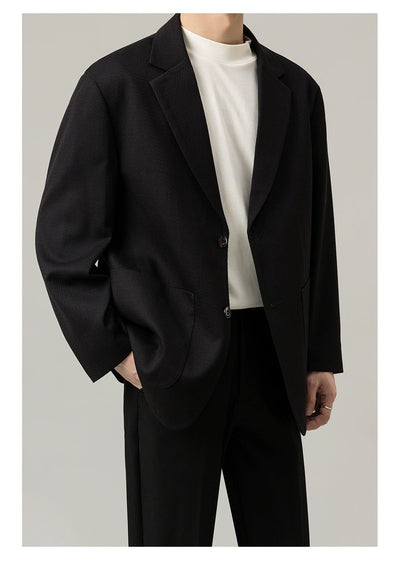 Zhou Textured Notch Lapel Blazer-korean-fashion-Blazer-Zhou's Closet-OH Garments