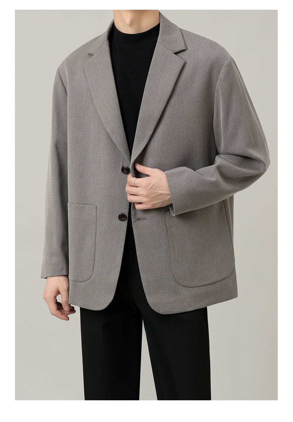 Zhou Textured Notch Lapel Blazer-korean-fashion-Blazer-Zhou's Closet-OH Garments