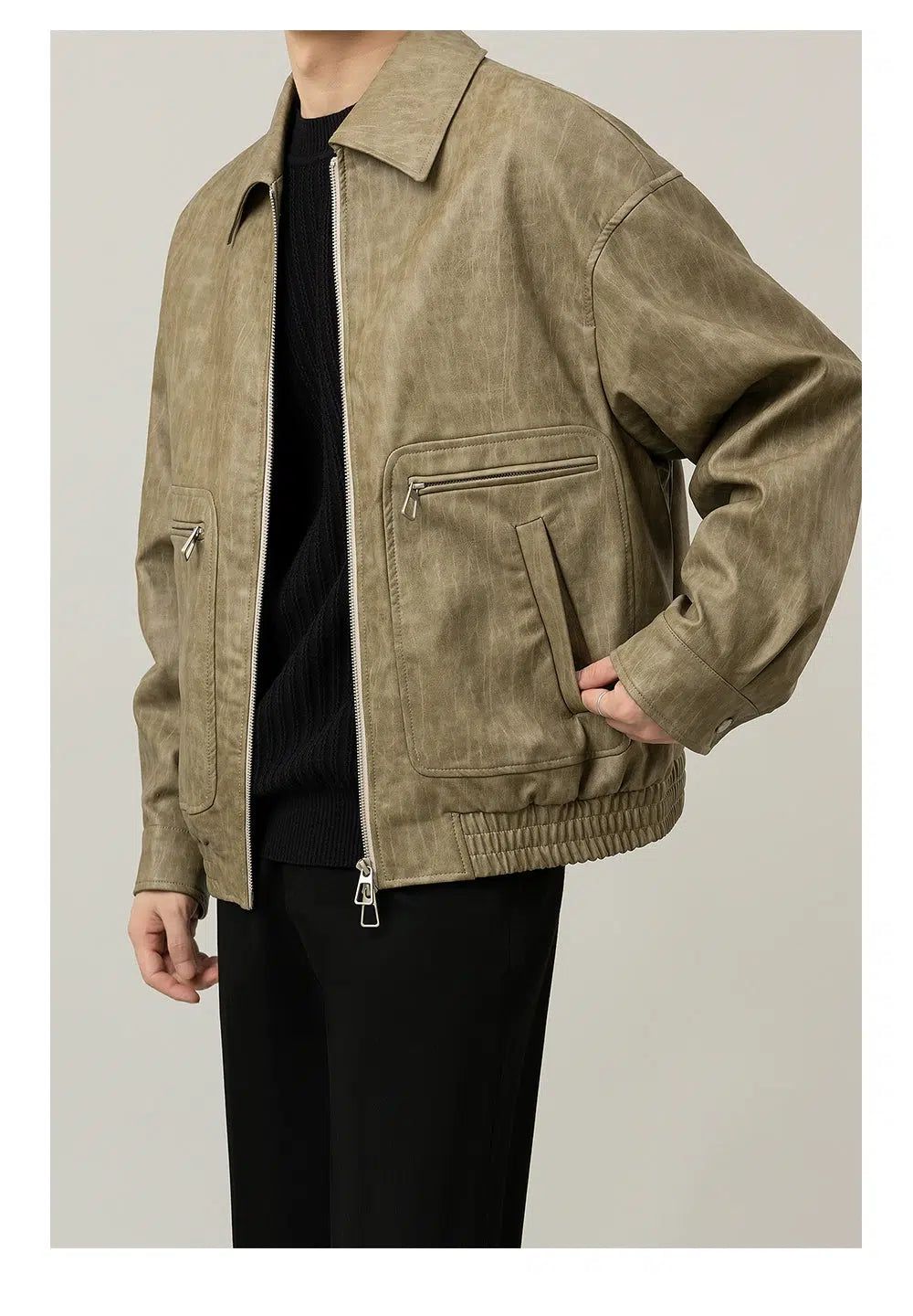 Zhou Textured Oversized Pocket PU Leather Jacket-korean-fashion-Jacket-Zhou's Closet-OH Garments