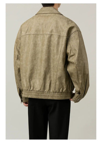 Zhou Textured Oversized Pocket PU Leather Jacket-korean-fashion-Jacket-Zhou's Closet-OH Garments