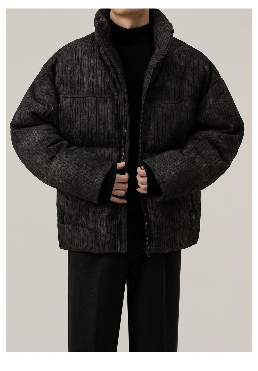 Zhou Textured Stand Collar Down Jacket-korean-fashion-Jacket-Zhou's Closet-OH Garments