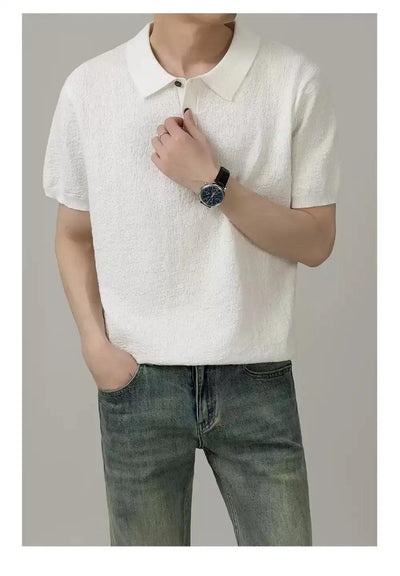 Zhou Textured Three-Buttons Knit Polo-korean-fashion-Polo-Zhou's Closet-OH Garments