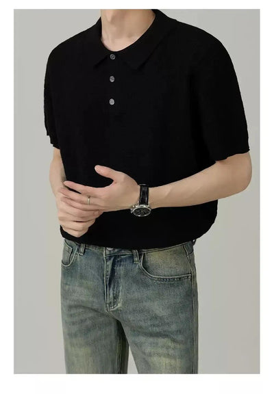 Zhou Textured Three-Buttons Knit Polo-korean-fashion-Polo-Zhou's Closet-OH Garments