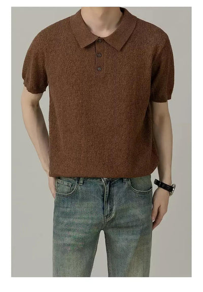 Zhou Textured Three-Buttons Knit Polo-korean-fashion-Polo-Zhou's Closet-OH Garments