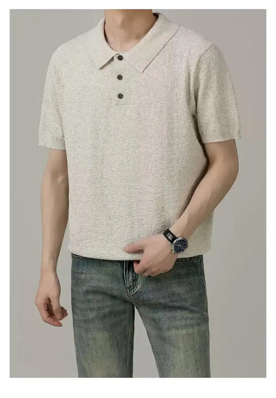 Zhou Textured Three-Buttons Knit Polo-korean-fashion-Polo-Zhou's Closet-OH Garments