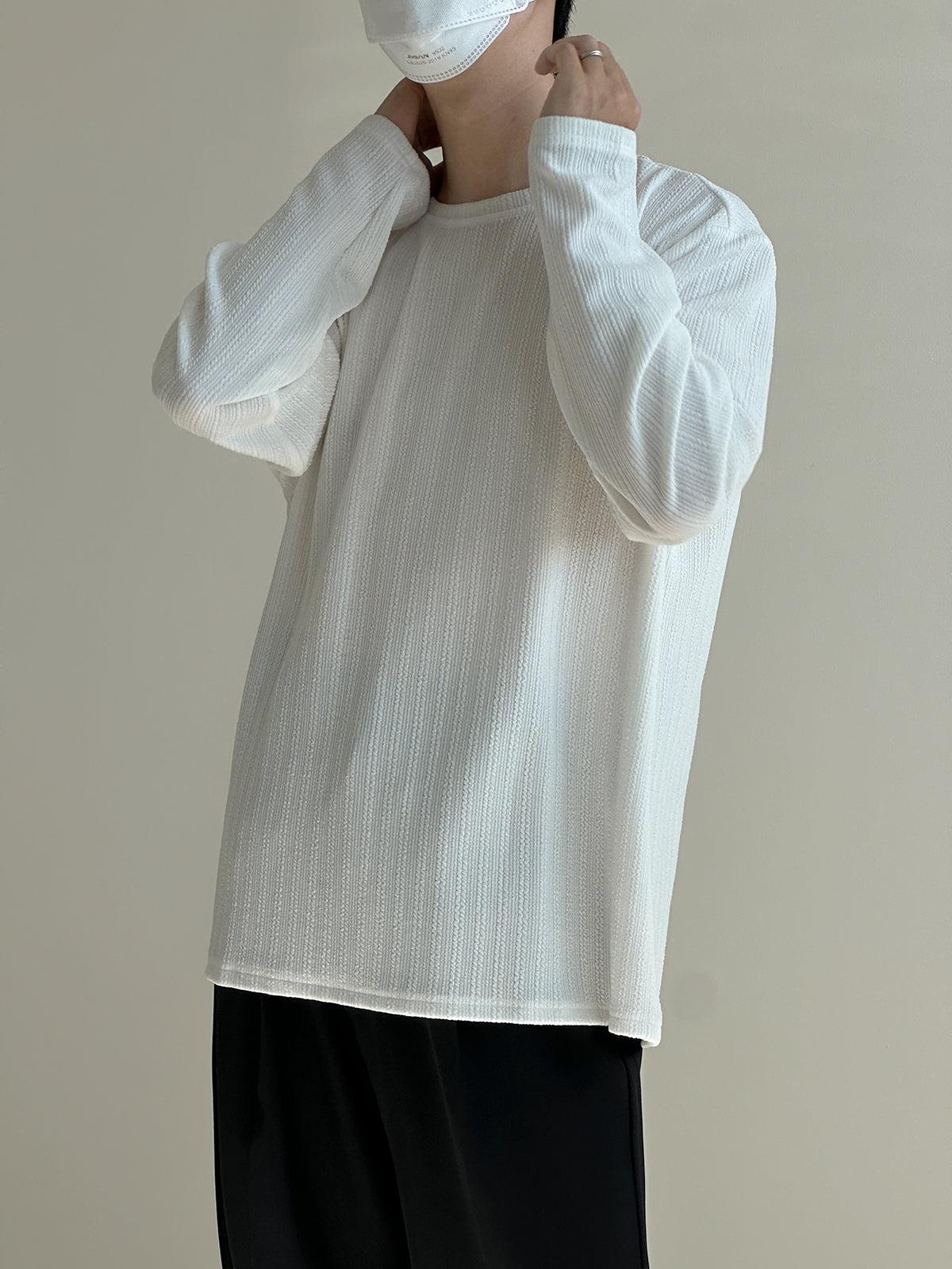 Zhou Textured Vertical Stripes Long Sleeve T-Shirt-korean-fashion-T-Shirt-Zhou's Closet-OH Garments