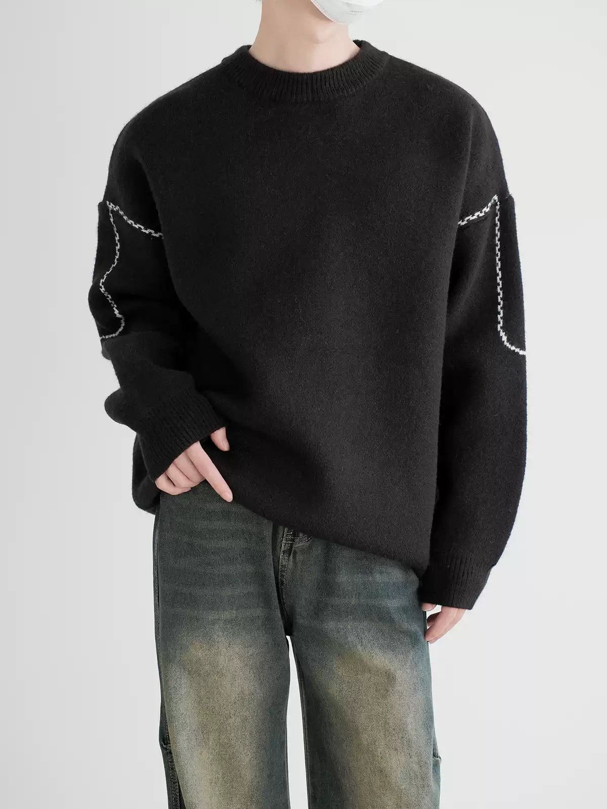 Zhou Thickened Stitched Contrast Sweater-korean-fashion-Sweater-Zhou's Closet-OH Garments