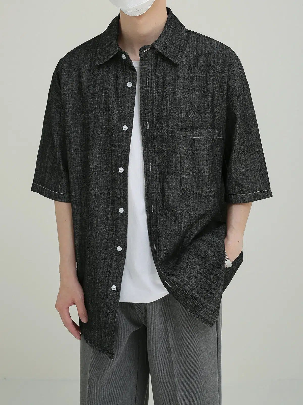 Zhou Thin Front Pocket Denim Shirt-korean-fashion-Shirt-Zhou's Closet-OH Garments