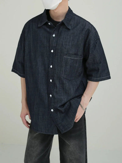 Zhou Thin Front Pocket Denim Shirt-korean-fashion-Shirt-Zhou's Closet-OH Garments