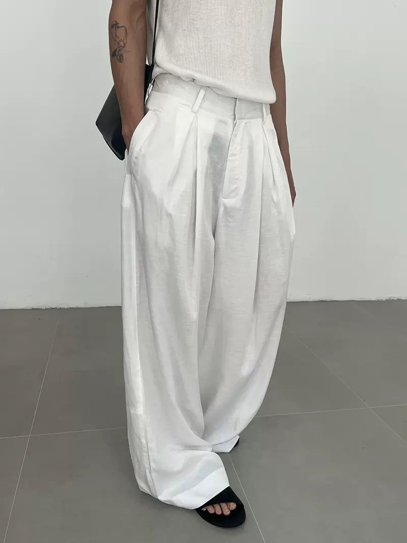 Zhou Thin Pleated Loose Trousers-korean-fashion-Trousers-Zhou's Closet-OH Garments