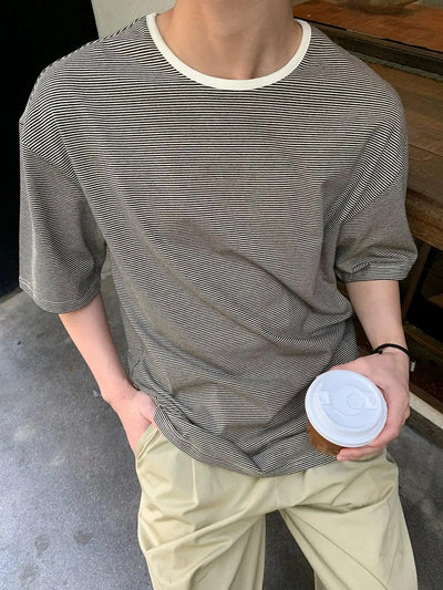 Zhou Thin Striped Pattern T-Shirt-korean-fashion-T-Shirt-Zhou's Closet-OH Garments