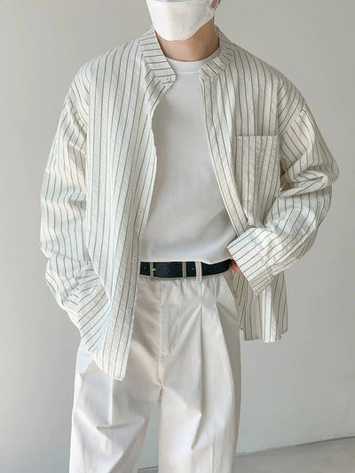 Zhou Thin Stripes Textured Shirt-korean-fashion-Shirt-Zhou's Closet-OH Garments