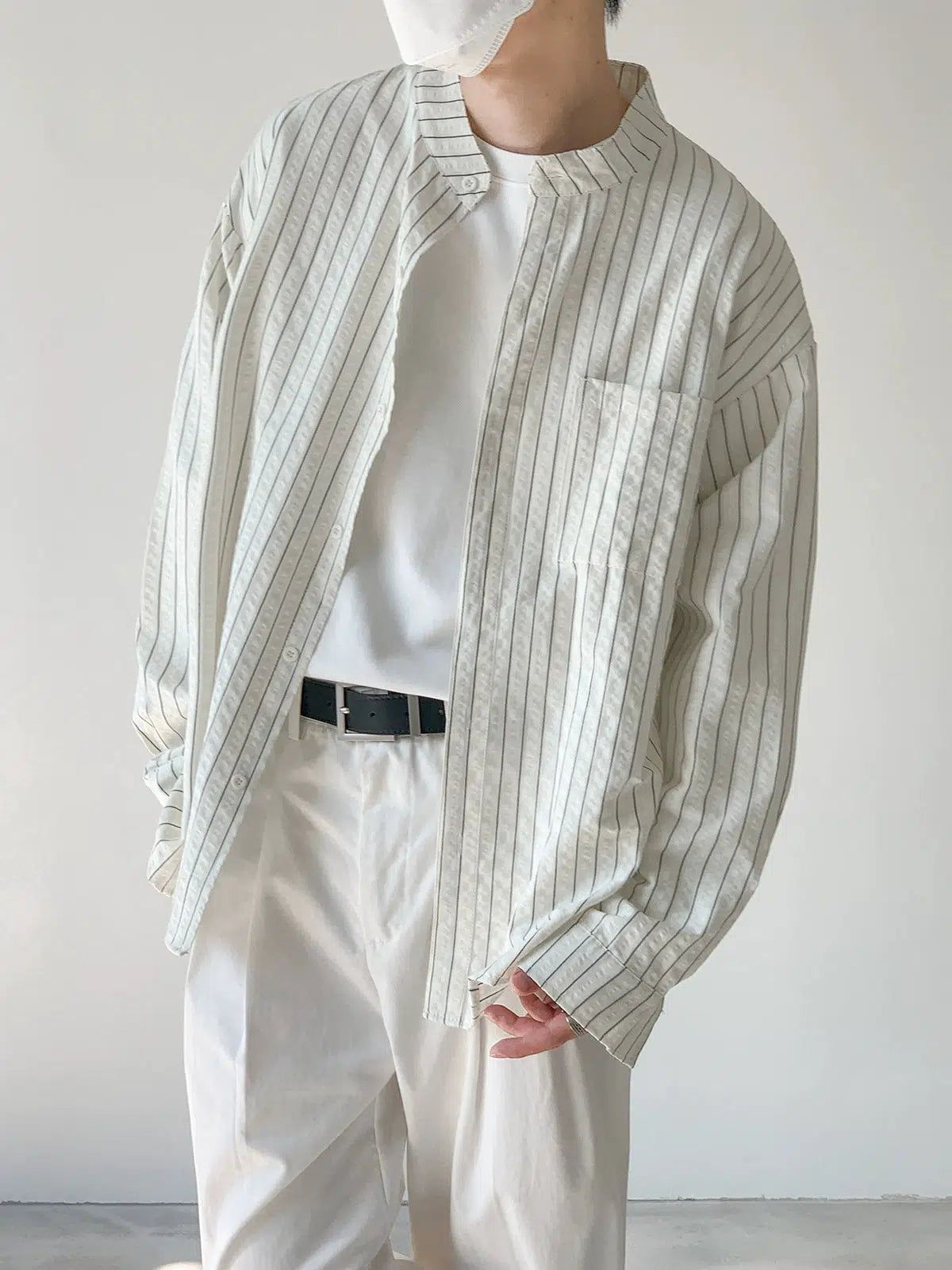 Zhou Thin Stripes Textured Shirt-korean-fashion-Shirt-Zhou's Closet-OH Garments