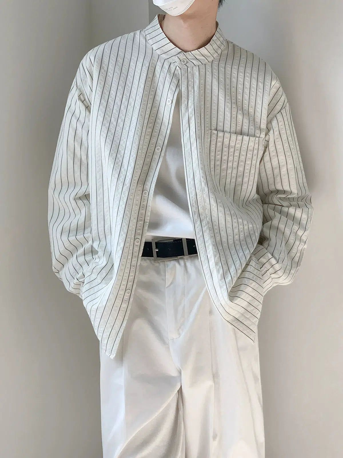 Zhou Thin Stripes Textured Shirt-korean-fashion-Shirt-Zhou's Closet-OH Garments