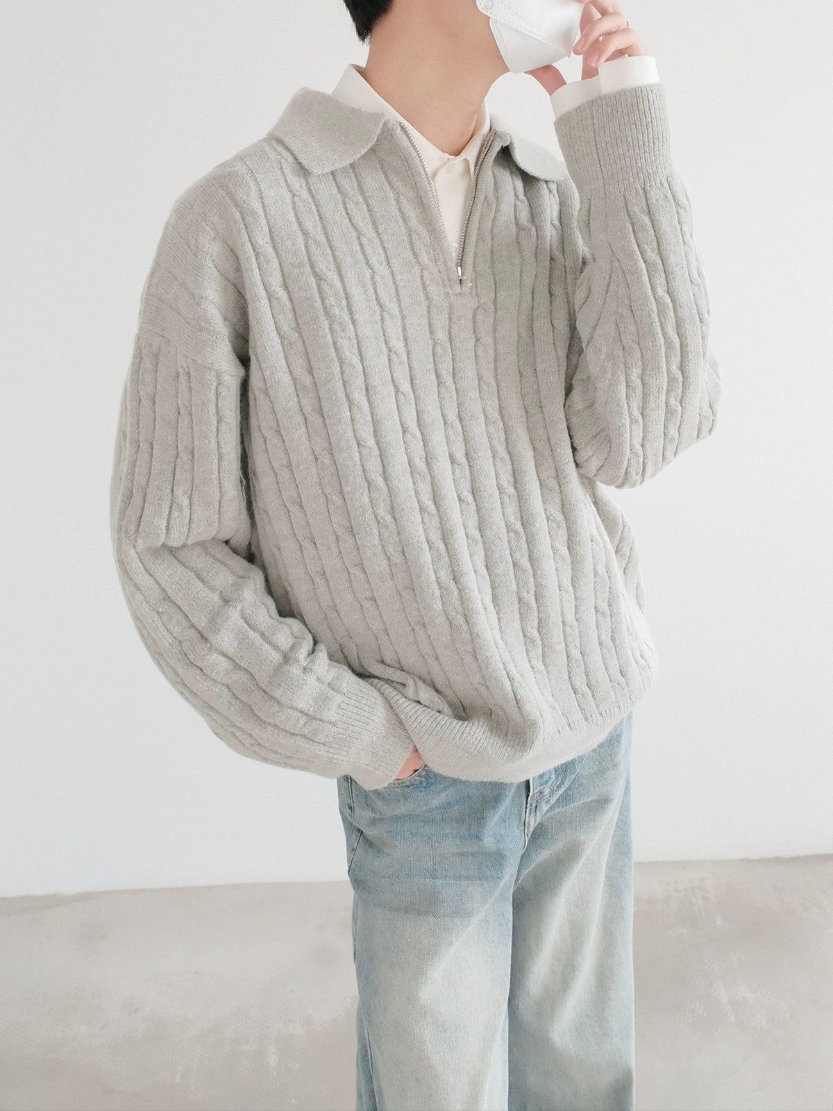 Zhou Twisted Striped Knit Half-Zip-korean-fashion-Half-Zip-Zhou's Closet-OH Garments