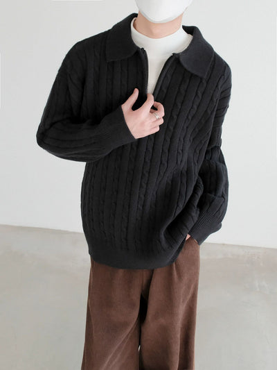 Zhou Twisted Striped Knit Half-Zip-korean-fashion-Half-Zip-Zhou's Closet-OH Garments