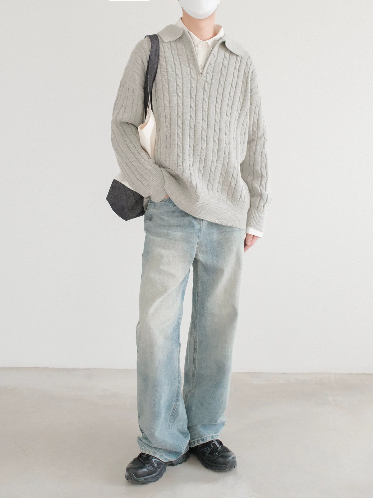 Zhou Twisted Striped Knit Half-Zip-korean-fashion-Half-Zip-Zhou's Closet-OH Garments