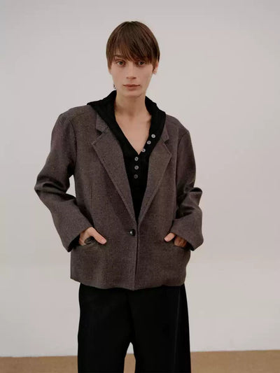 Zhou Two-Pocket Woolen Blend Blazer-korean-fashion-Blazer-Zhou's Closet-OH Garments