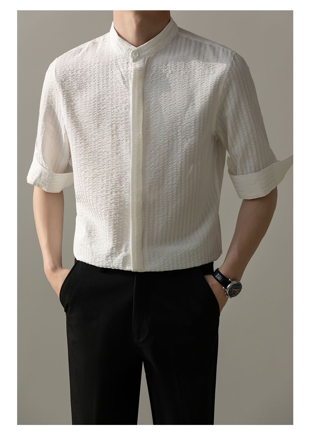 Zhou Vertical Stripes Slim Fit Shirt-korean-fashion-Shirt-Zhou's Closet-OH Garments