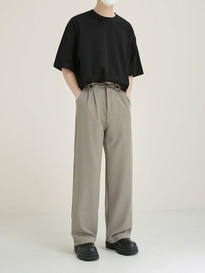 Zhou Waist Buttons Straight Trousers-korean-fashion-Trousers-Zhou's Closet-OH Garments