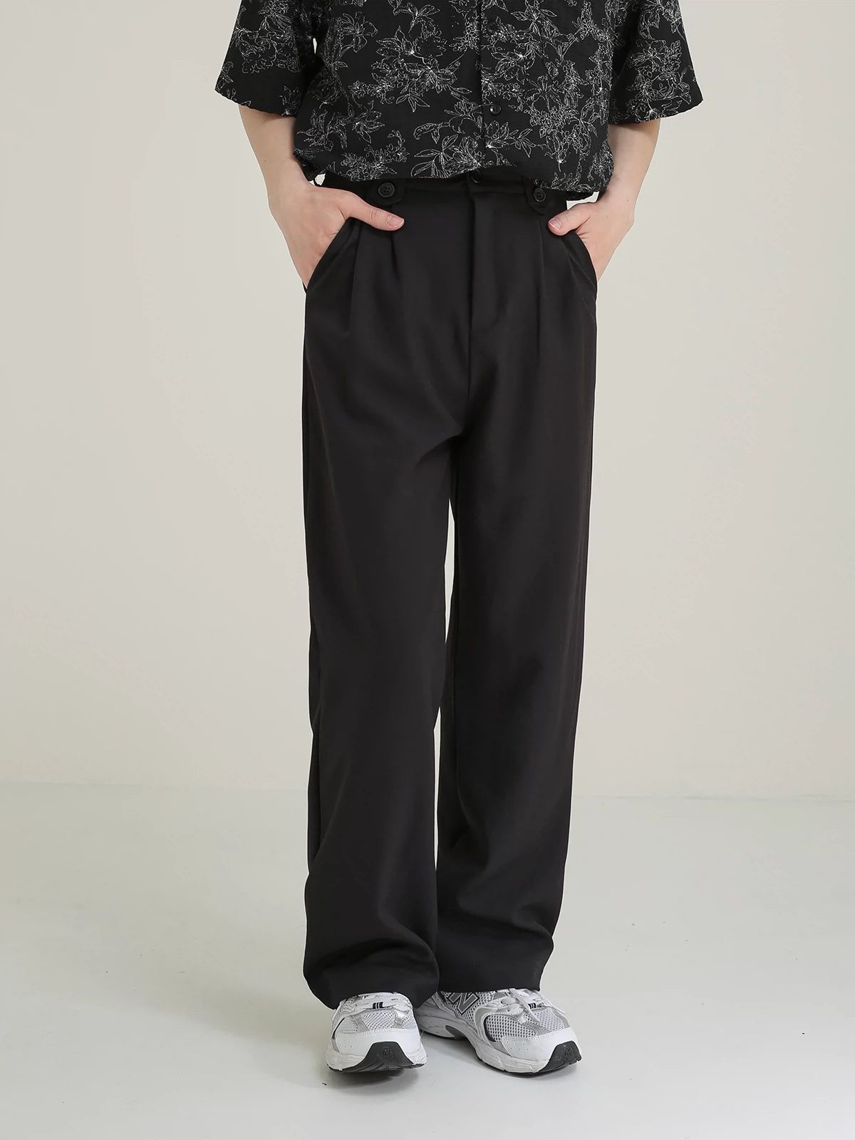 Zhou Waist Buttons Straight Trousers-korean-fashion-Trousers-Zhou's Closet-OH Garments