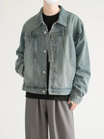 Zhou Washed Buttoned Strap Denim Jacket-korean-fashion-Jacket-Zhou's Closet-OH Garments