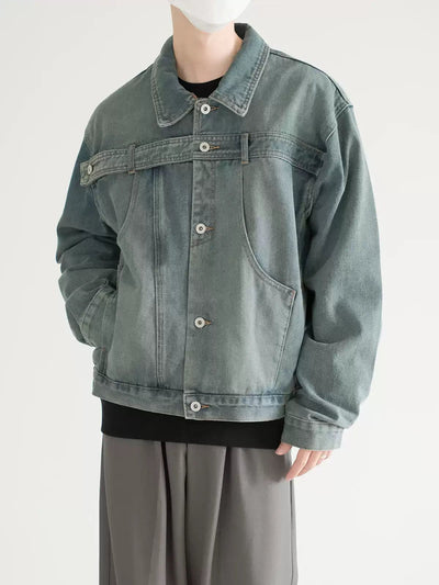 Zhou Washed Buttoned Strap Denim Jacket-korean-fashion-Jacket-Zhou's Closet-OH Garments