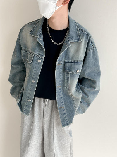 Zhou Washed Flap Pocket Raw Edge Denim Jacket-korean-fashion-Jacket-Zhou's Closet-OH Garments