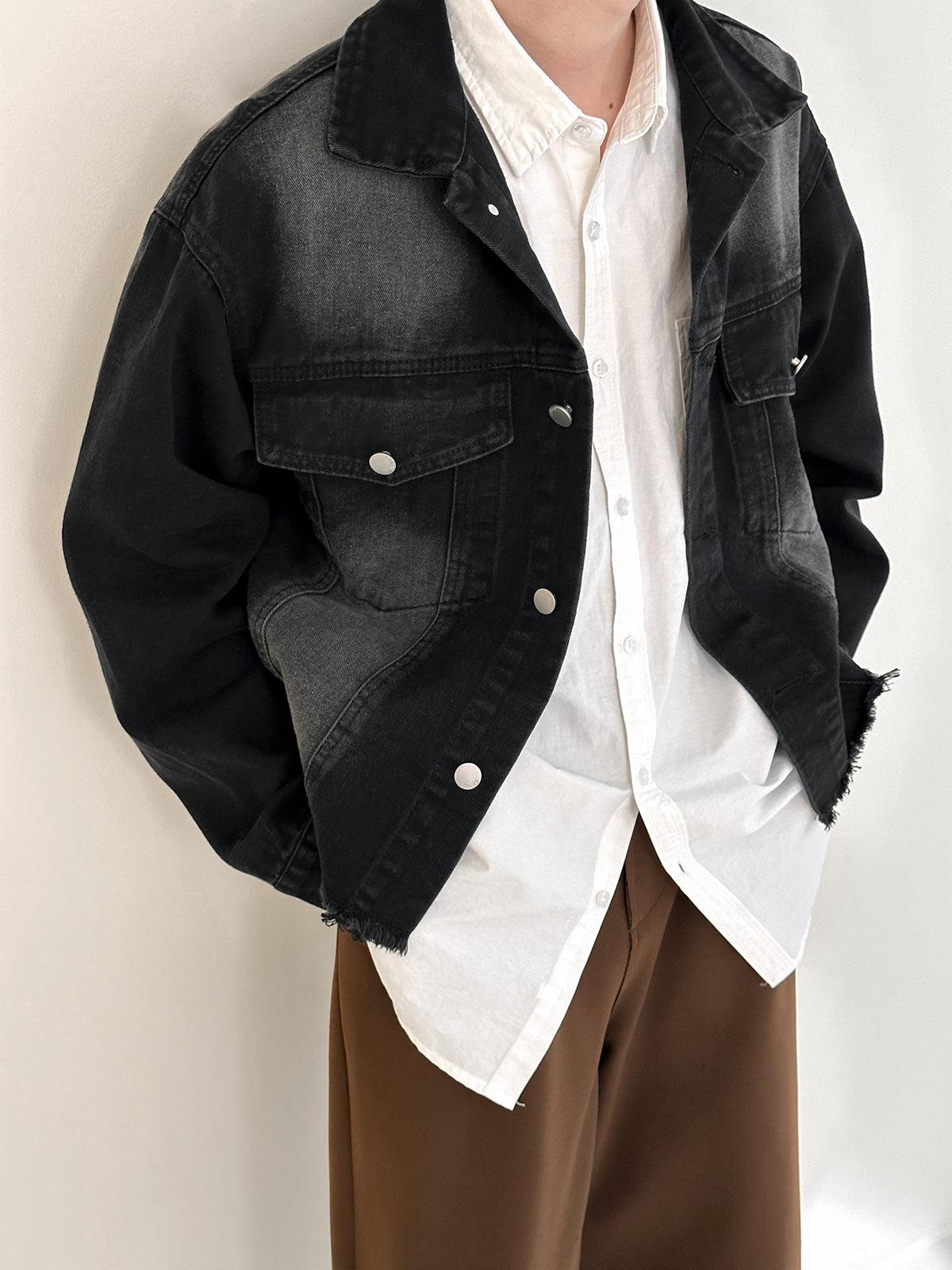 Zhou Washed Flap Pocket Raw Edge Denim Jacket-korean-fashion-Jacket-Zhou's Closet-OH Garments