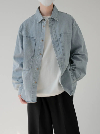 Zhou Washed Oversized Denim Shirt-korean-fashion-Shirt-Zhou's Closet-OH Garments