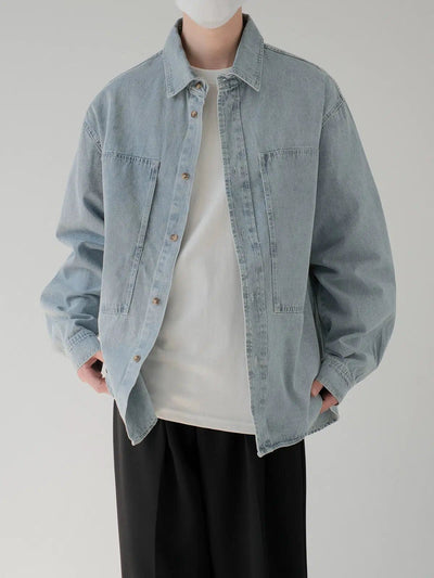 Zhou Washed Oversized Denim Shirt-korean-fashion-Shirt-Zhou's Closet-OH Garments